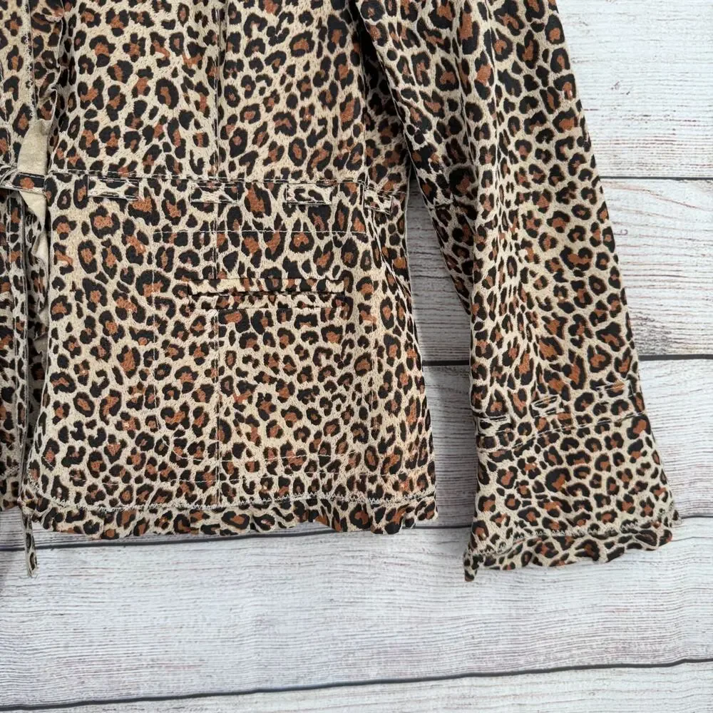 Pamela McCoy Collections Leopard Print Leather Blazer Women's Large Beige